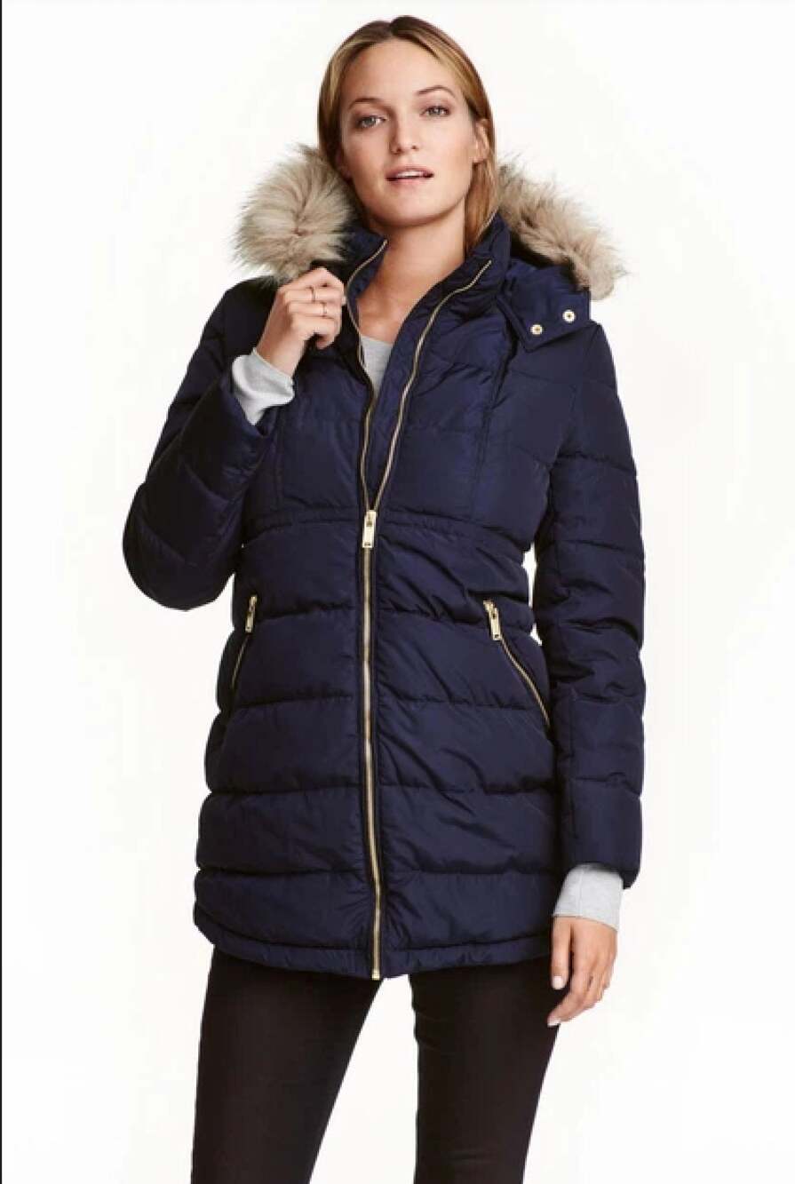 H&M Mama Navy Blue Faux Fur Lined Quilted Puffer Maternity Winter Coat Large